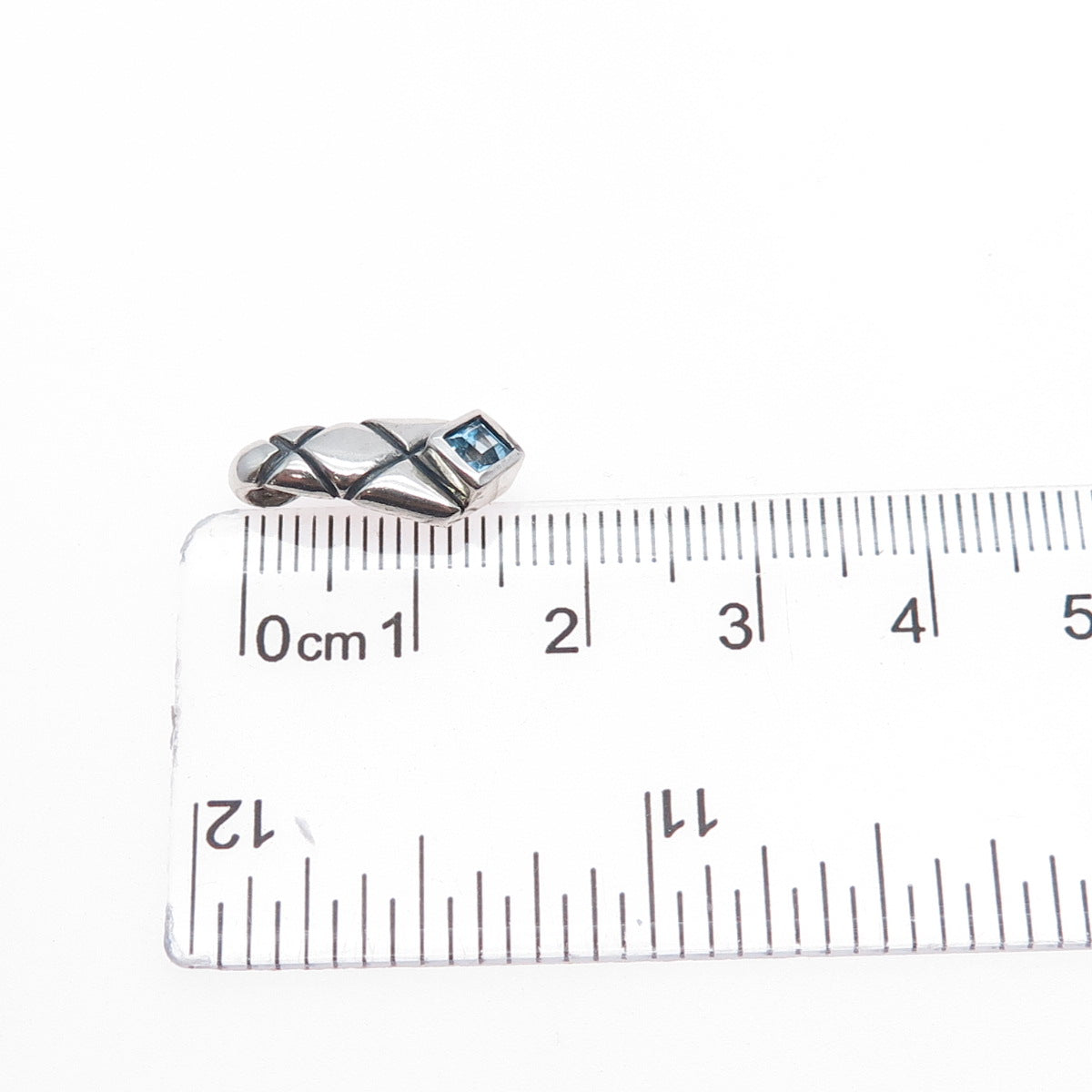 925 Sterling Silver Vintage Real Blue Topaz Oxidized Minimalist Slide Pendant