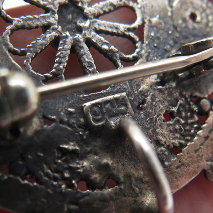 AZRIEL DAVID 925 Sterling Vintage Real Agate Fortune Wheel Oxidized Pin Pendant