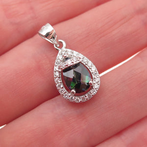 925 Sterling Silver Real Mystic Quartz & C Z Teardrop Mini Charm Pendant