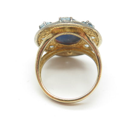 DSMK 925 Sterling Silver Gold Plated Real Sapphire Topaz Oxidized Ring Size 7.25