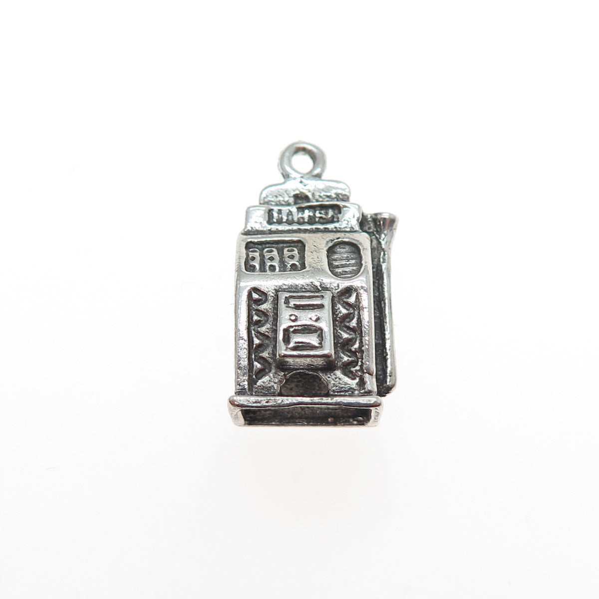 925 Sterling Silver Vintage Slot Machine Casino Oxidized Mini 3D Charm Pendant