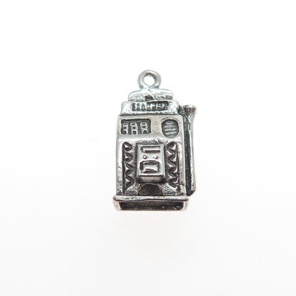 925 Sterling Silver Vintage Slot Machine Casino Oxidized Mini 3D Charm Pendant