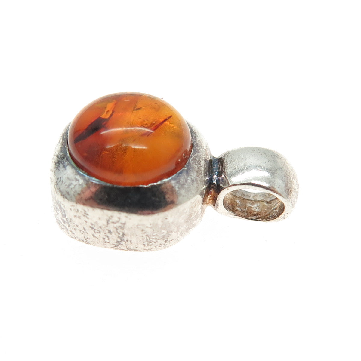 925 Sterling Silver Vintage Real Amber Cushion Minimalist Pendant