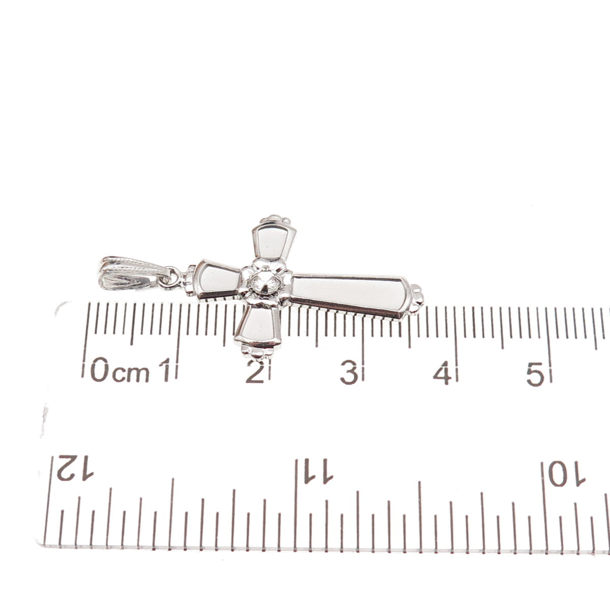 Theda 925 Sterling Silver Vintage Real White Topaz Cross Charm Pendant