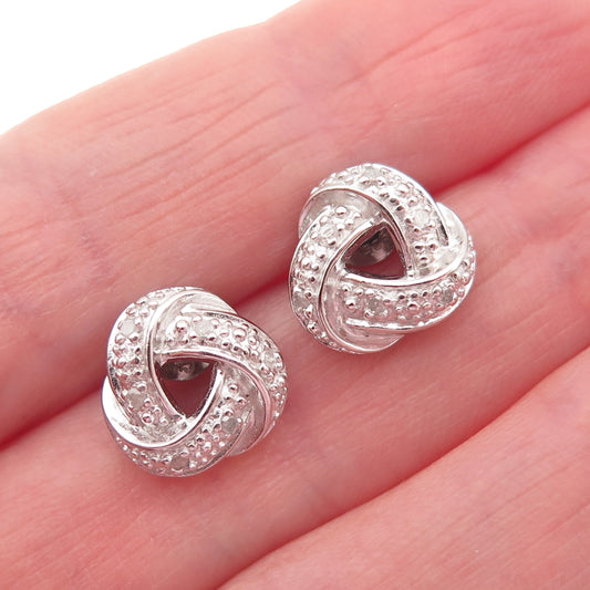 Charles Winston 925 Sterling Silver Real Diamond Twisted Knot Stud Earrings