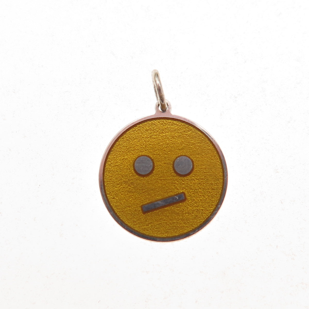 925 Sterling Silver Yellow Enamel Confused Face Emoji Charm Pendant