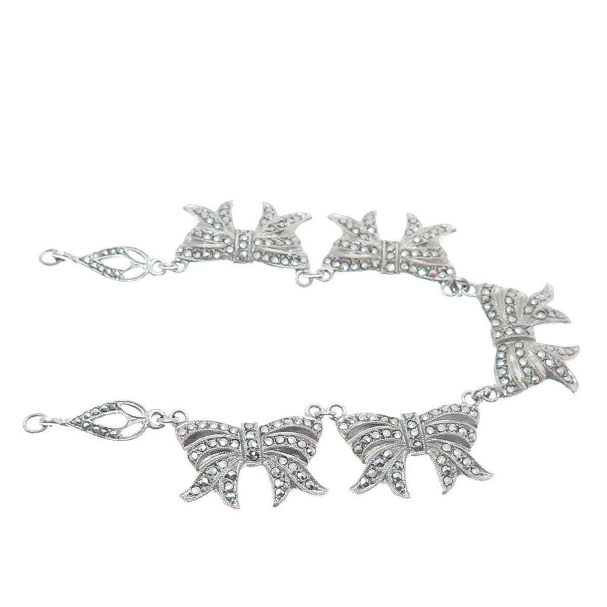 KD Kimler & Daniel Sterling Antiuqe Marcasite Centerpiece Bow Necklace Part 6.5"