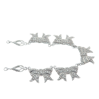 KD Kimler & Daniel Sterling Antiuqe Marcasite Centerpiece Bow Necklace Part 6.5"