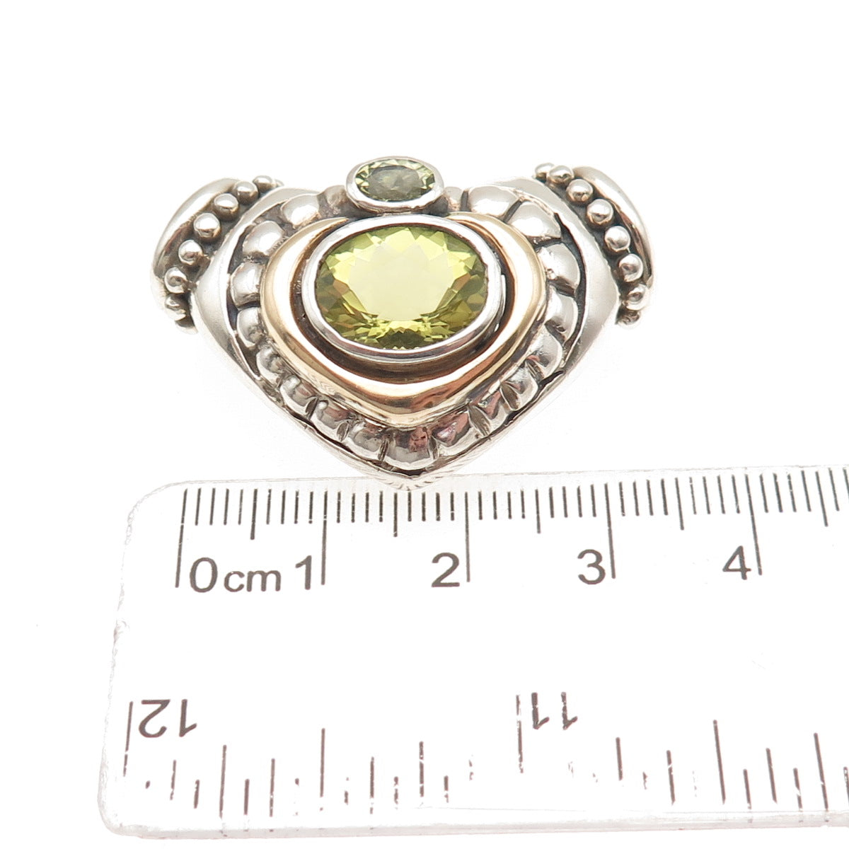 SAMUEL BENHAM Sterling Silver 14K Gold Vintage Real Peridot Heart Slide Pendant