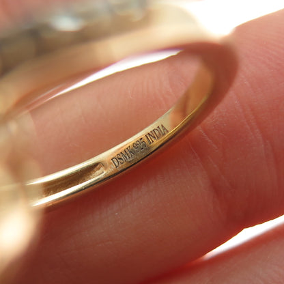 DSMK 925 Sterling Silver Gold Plated Real Diamond & Sapphire Ring Size 9.25