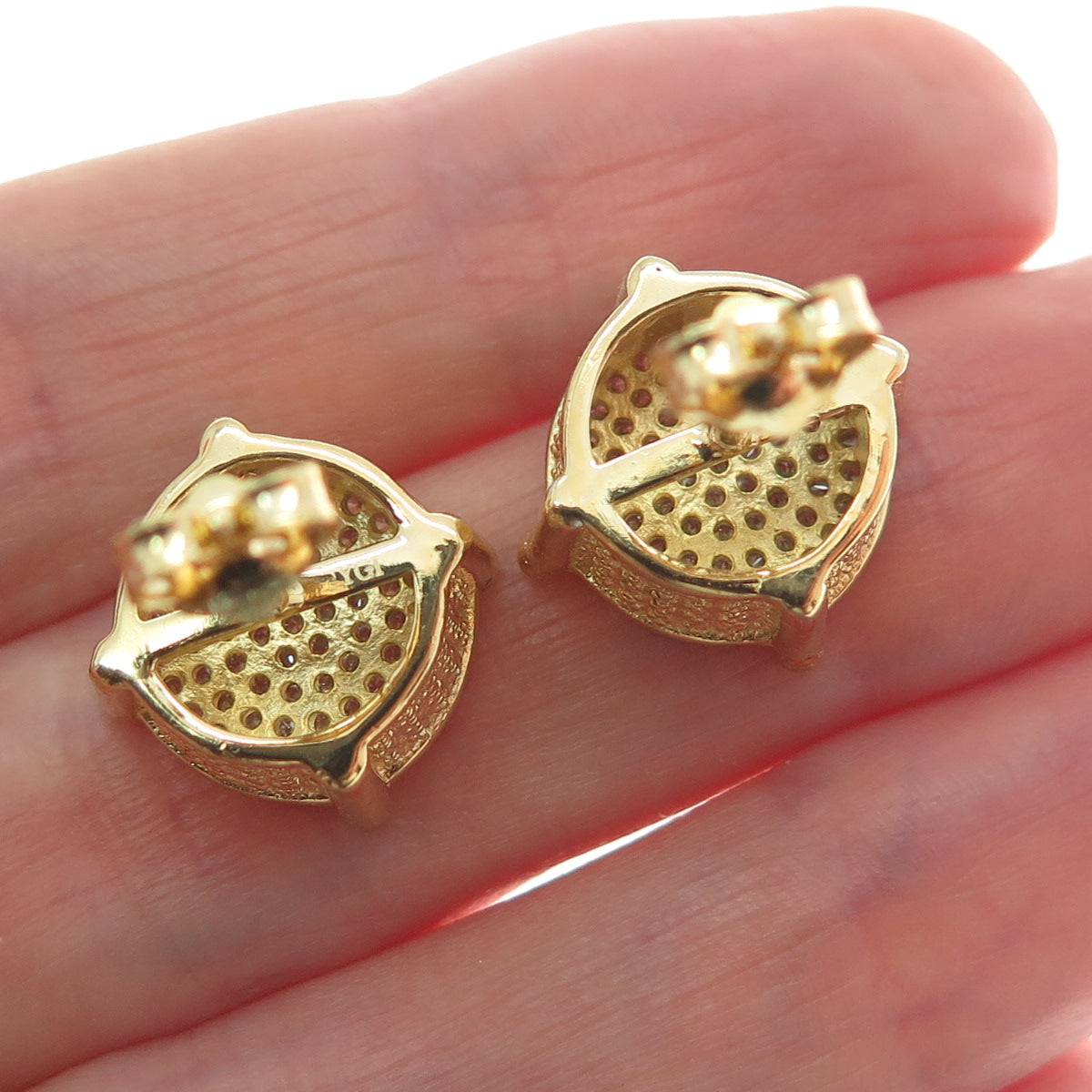 925 Sterling Silver Gold Plated Round-Cut C Z Sparkle Stud Earrings