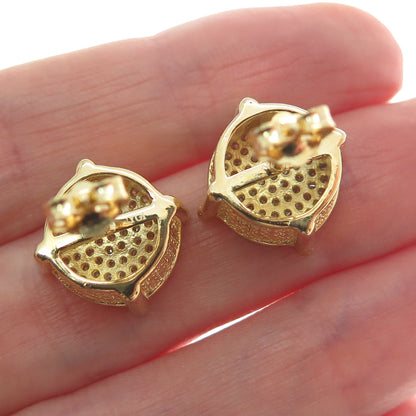 925 Sterling Silver Gold Plated Round-Cut C Z Sparkle Stud Earrings