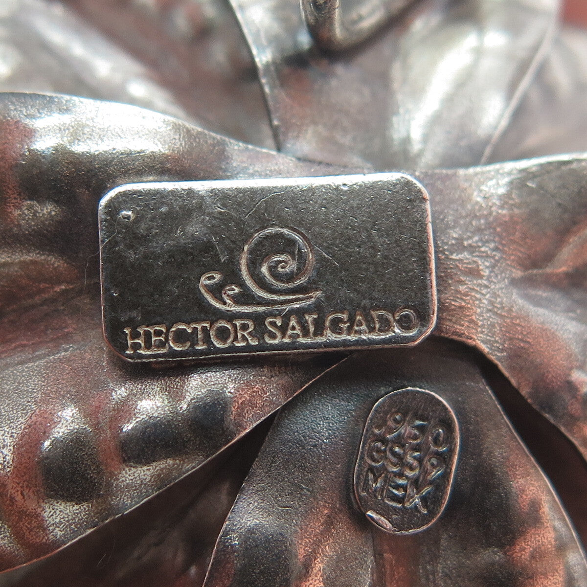 HECTOR SALGADO 950 Silver Vintage Mexico Sunstone Flower Oxidized Slide Pendant