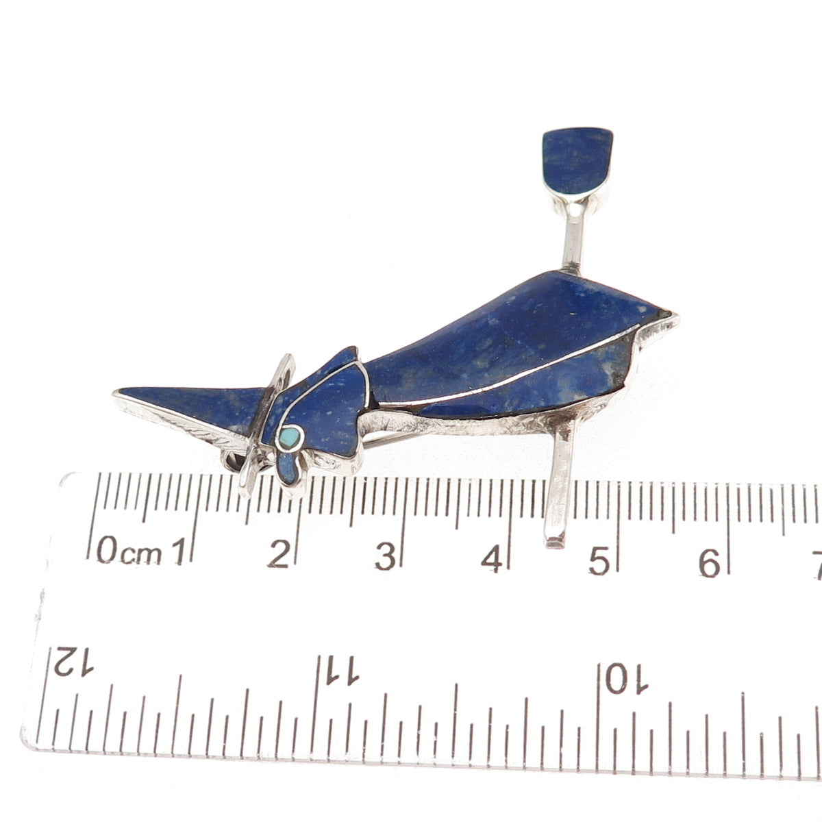 980 Silver Vintage Real Lapis Turquoise Witch & Broomstick Pin Brooch / Pendant