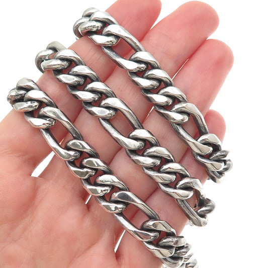 925 Sterling Silver Vintage Mexico Heavy 190.9g Figaro Chain Necklace 26"