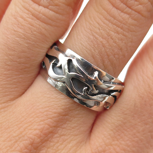 925 Sterling Silver Vintage Thorn Oxidized Band Ring Size 10.25
