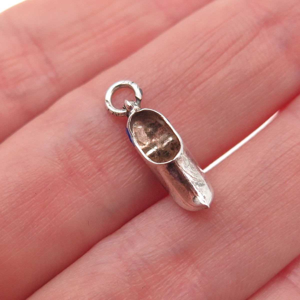 835 Silver Vintage Dutch Clog Oxidized 3D Mini Charm Pendant
