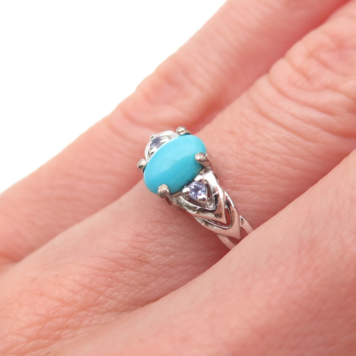 Chuck Clemency 925 Sterling Silver Real Turquoise & Tanzanite Ring Size 6