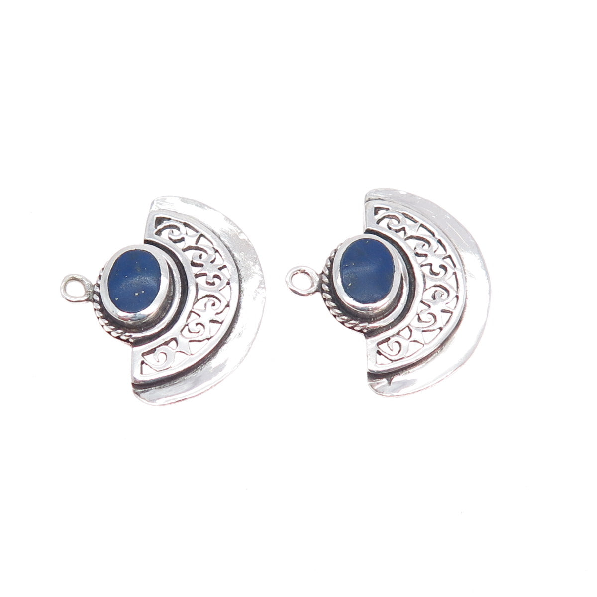 BOMA 925 Sterling Silver Vintage Real Lapis Lazuli Modernist Jacket Earrings