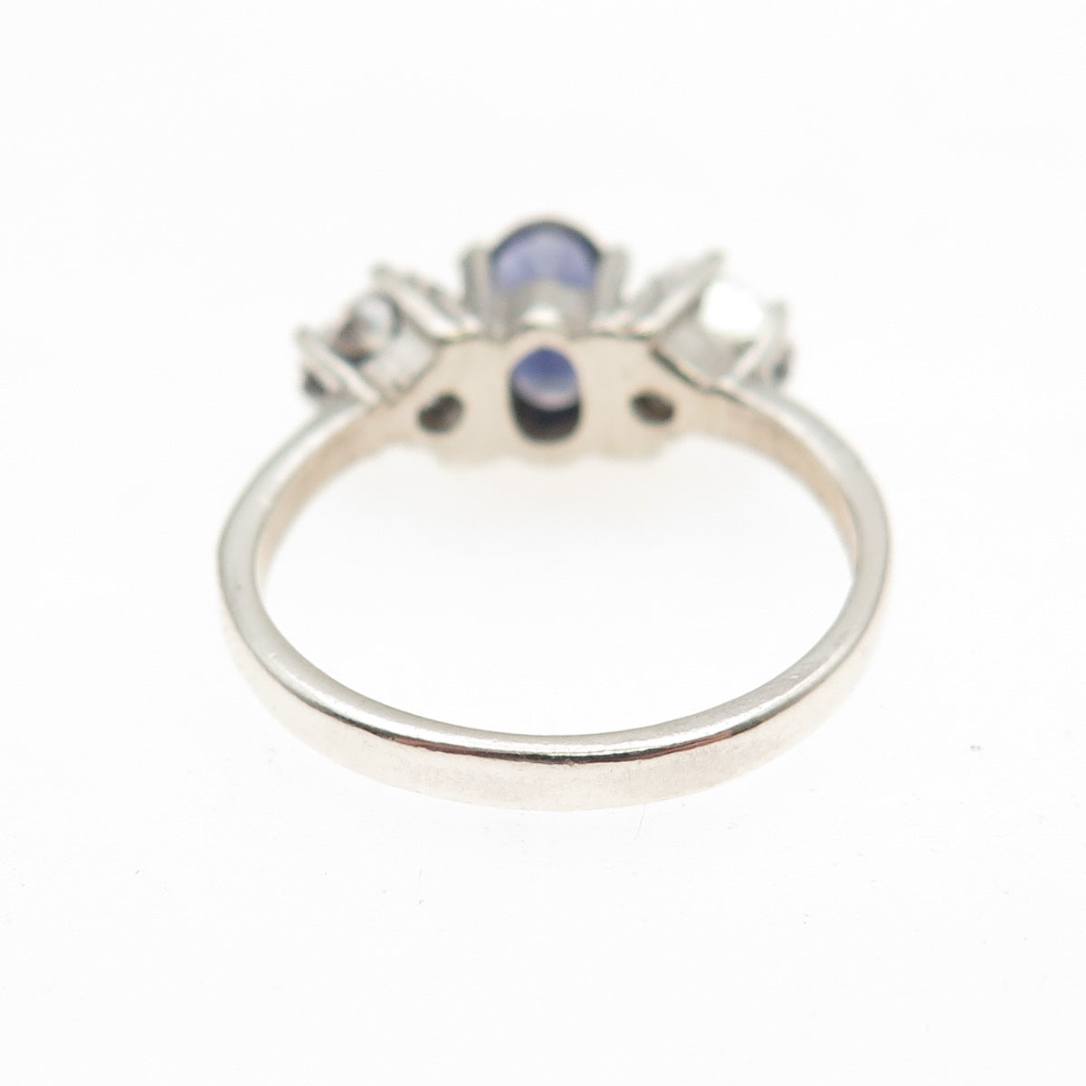 TOMMY LONG 925 Sterling Real Oval-Cut Iolite & Triangle-Cut C Z Ring Size 6.25