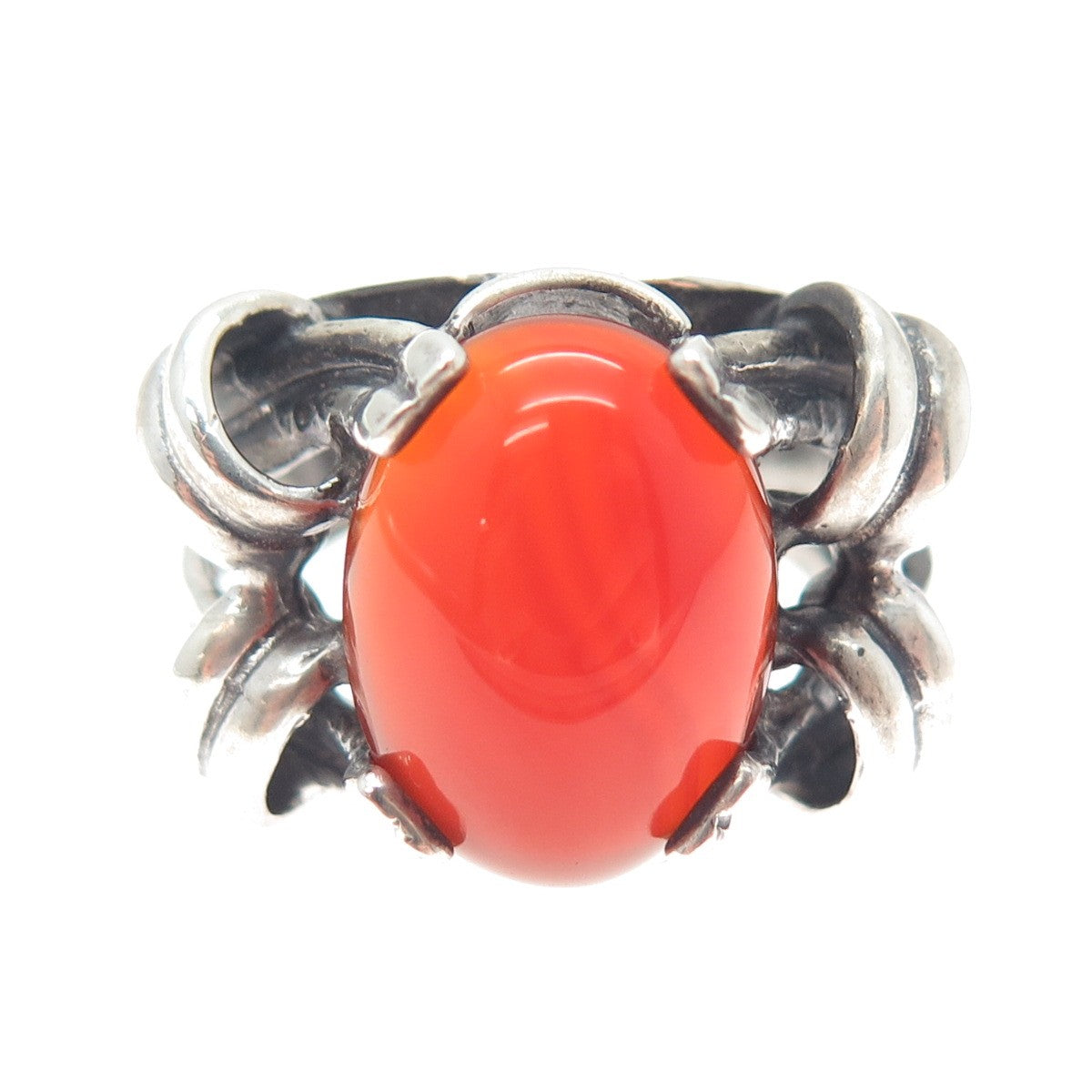 925 Sterling Silver Vintage Real Carnelian Modernist Oxidized Ring Size 9.25