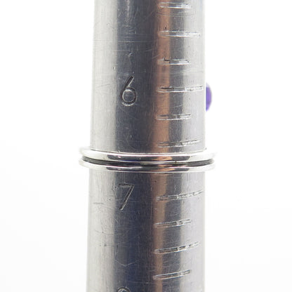 925 Sterling Silver Real Checkered Amethyst Gemstone Modernist Ring Size 6.75