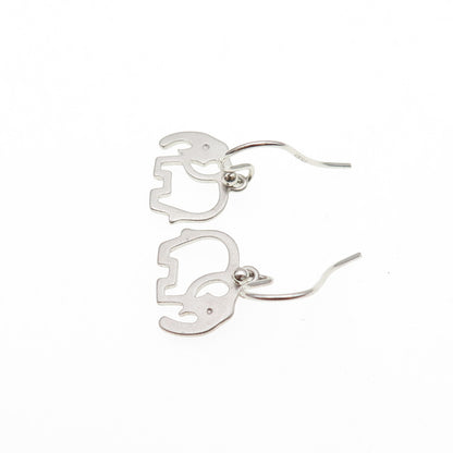 925 Sterling Silver Elephant Dangle Earrings