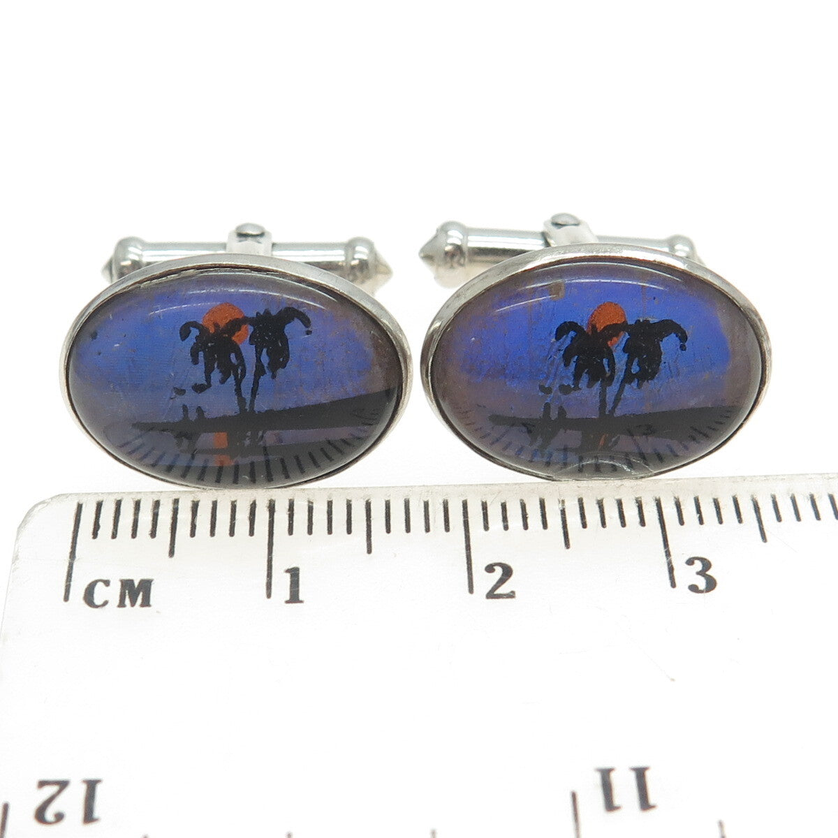 925 Sterling Silver Antique Art Deco Monarch Butterfly Wing Sunset Cufflinks