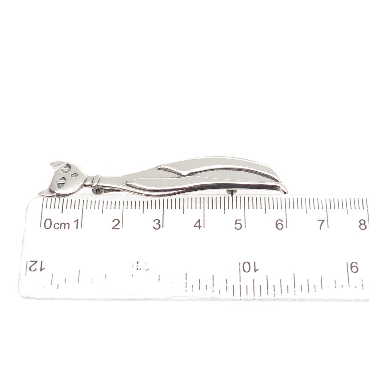 Beaucraft 925 Sterling Silver Vintage Modernist Cat Oxidized Pin Brooch