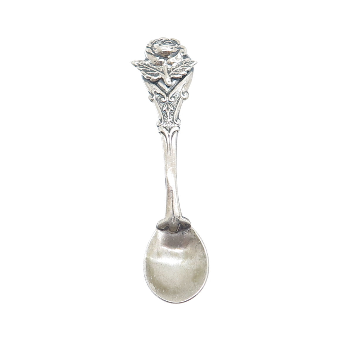 JEWELART 925 Sterling Silver Antique Art Deco Rose Flower Spoon Pin Brooch