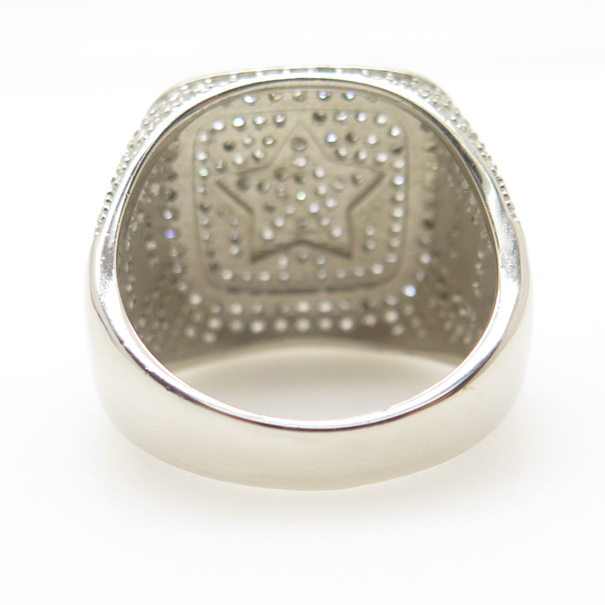 925 Sterling Silver Pave C Z Star Accent Domed Ring Size 8.5