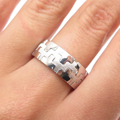 NEOS 925 Sterling Silver Textured Puzzle Band Ring Size 8.25