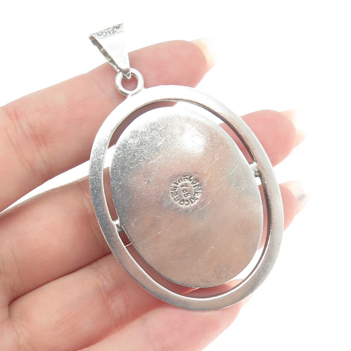 925 Sterling Silver Vintage Mexico Real Malachite Modernist Pendant