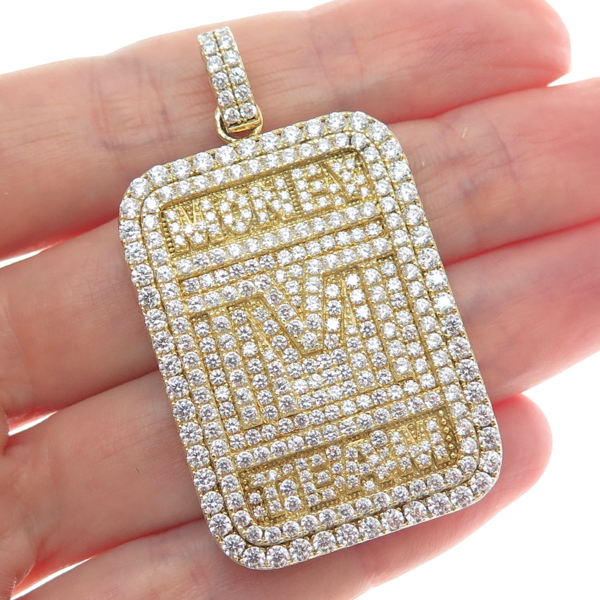 925 Sterling Silver Gold Plated Round-Cut Shaped C Z Money Team Sparkle Pendant