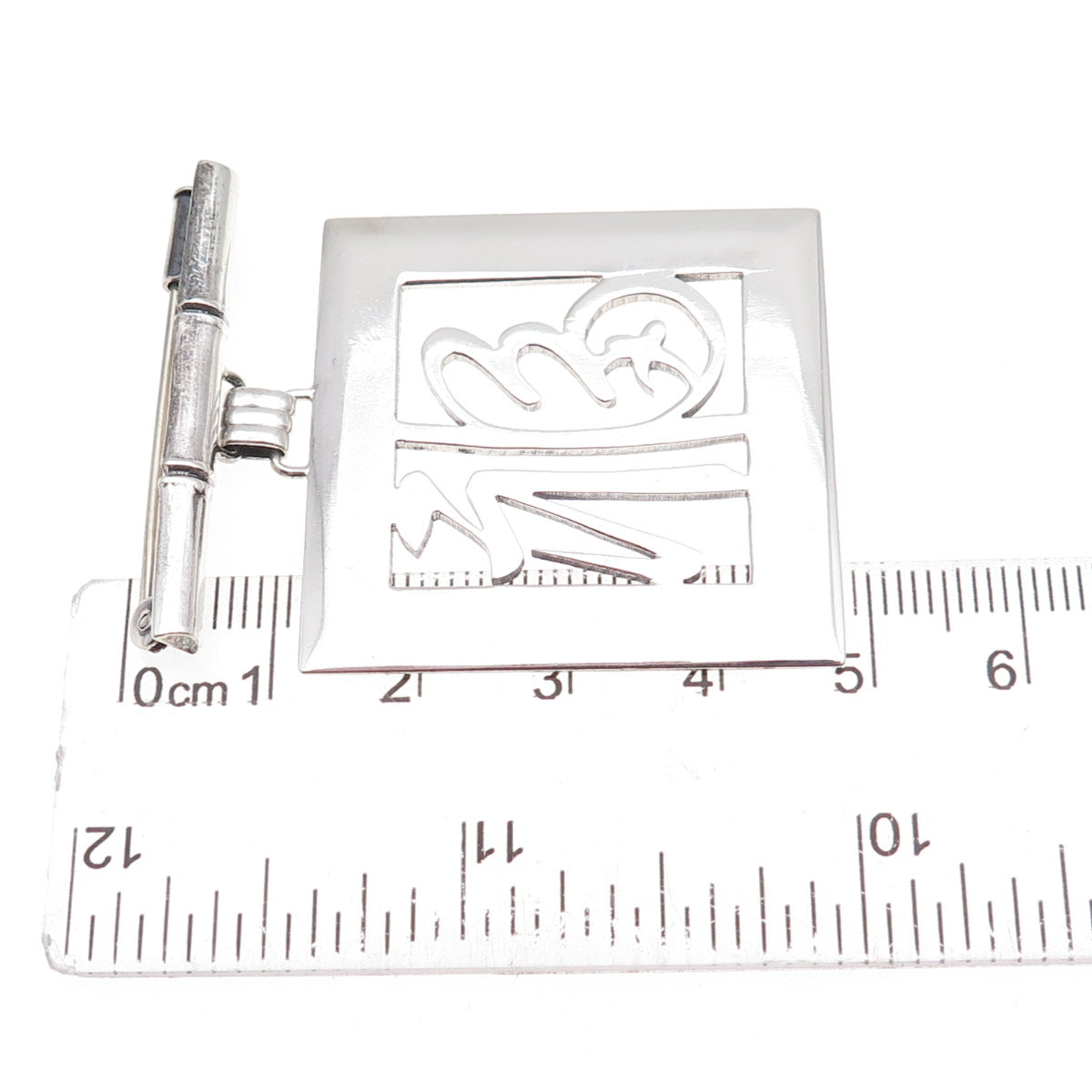 950 Silver Antique Chinese Good Fortune Bamboo Bar Pin Brooch