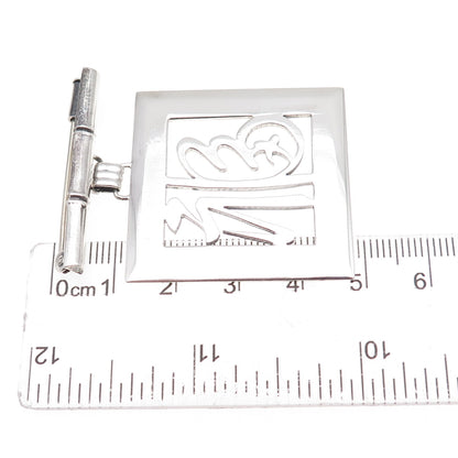 950 Silver Antique Chinese Good Fortune Bamboo Bar Pin Brooch