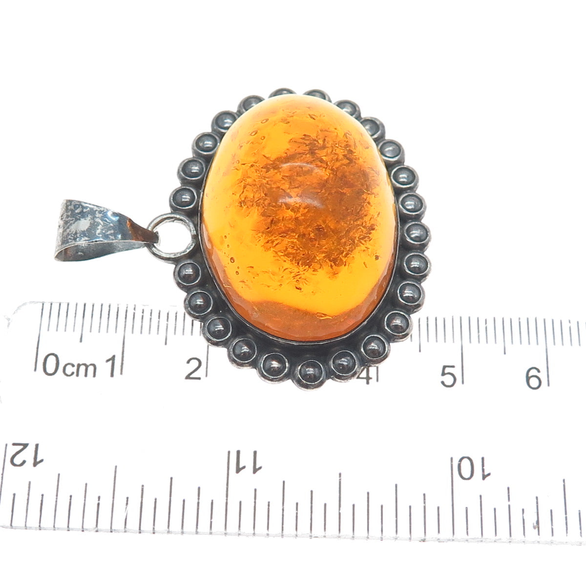 925 Sterling Silver Vintage Mexico Real Amber Beaded Oxidized Pendant