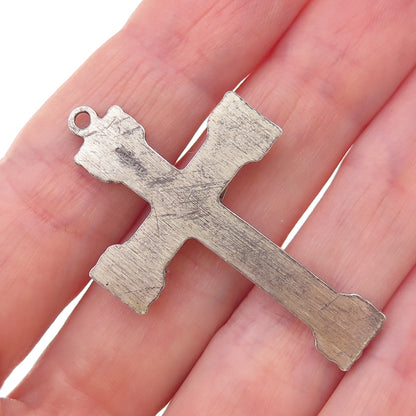 Chapel 925 Sterling Silver Antique Art Deco Crucifix Cross Oxidized Pendant