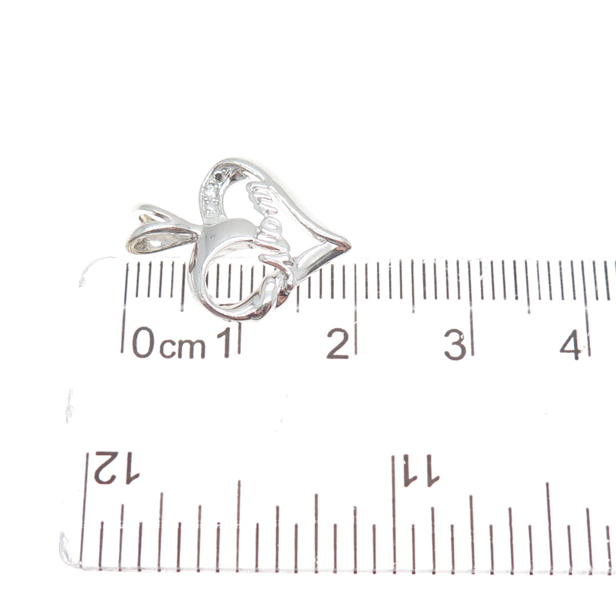 RJ GRAZIANO 925 Sterling Silver Round-Cut C Z Mom Heart Minimalist Charm Pendant