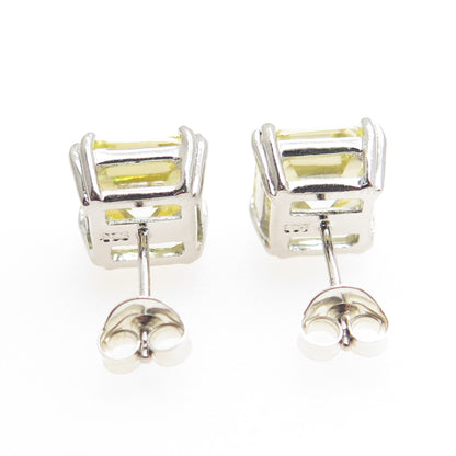 925 Sterling Silver Asscher-Cut Canary C Z Stud Earrings