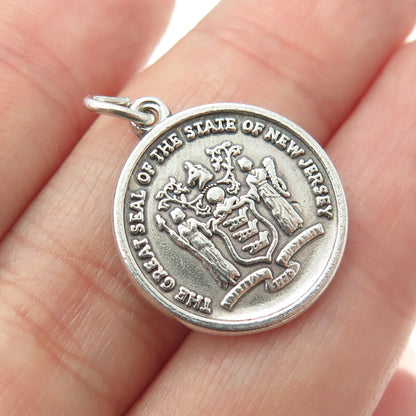 925 Sterling Silver Vintage New Jersey State Seal Charm Pendant