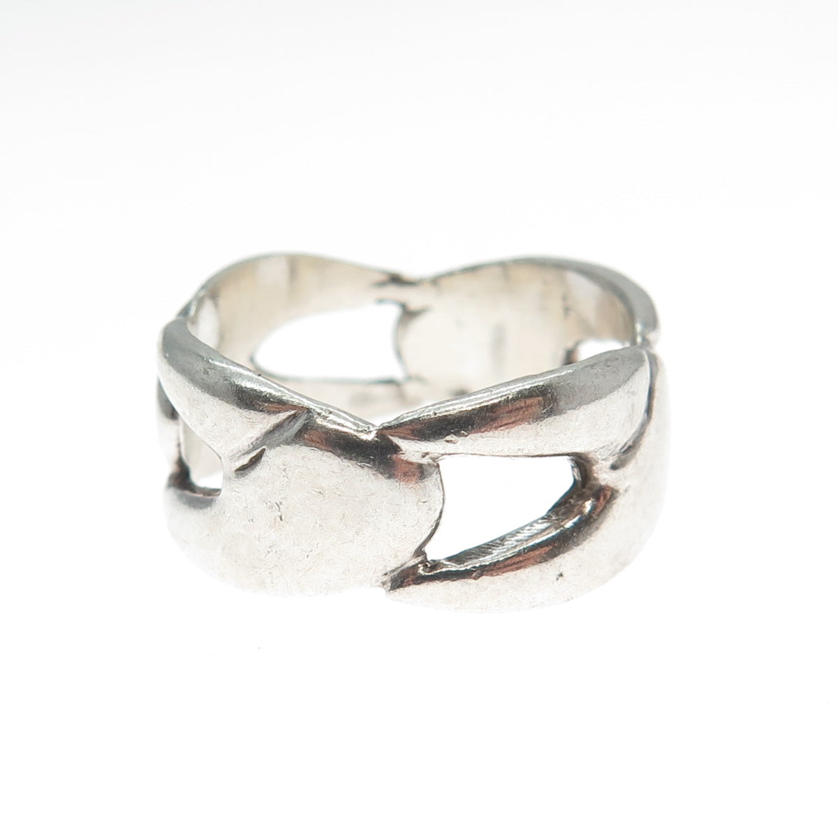925 Sterling Silver Vintage Modernist Overlap Band Oxidized Ring Size 8.75