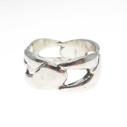 925 Sterling Silver Vintage Modernist Overlap Band Oxidized Ring Size 8.75