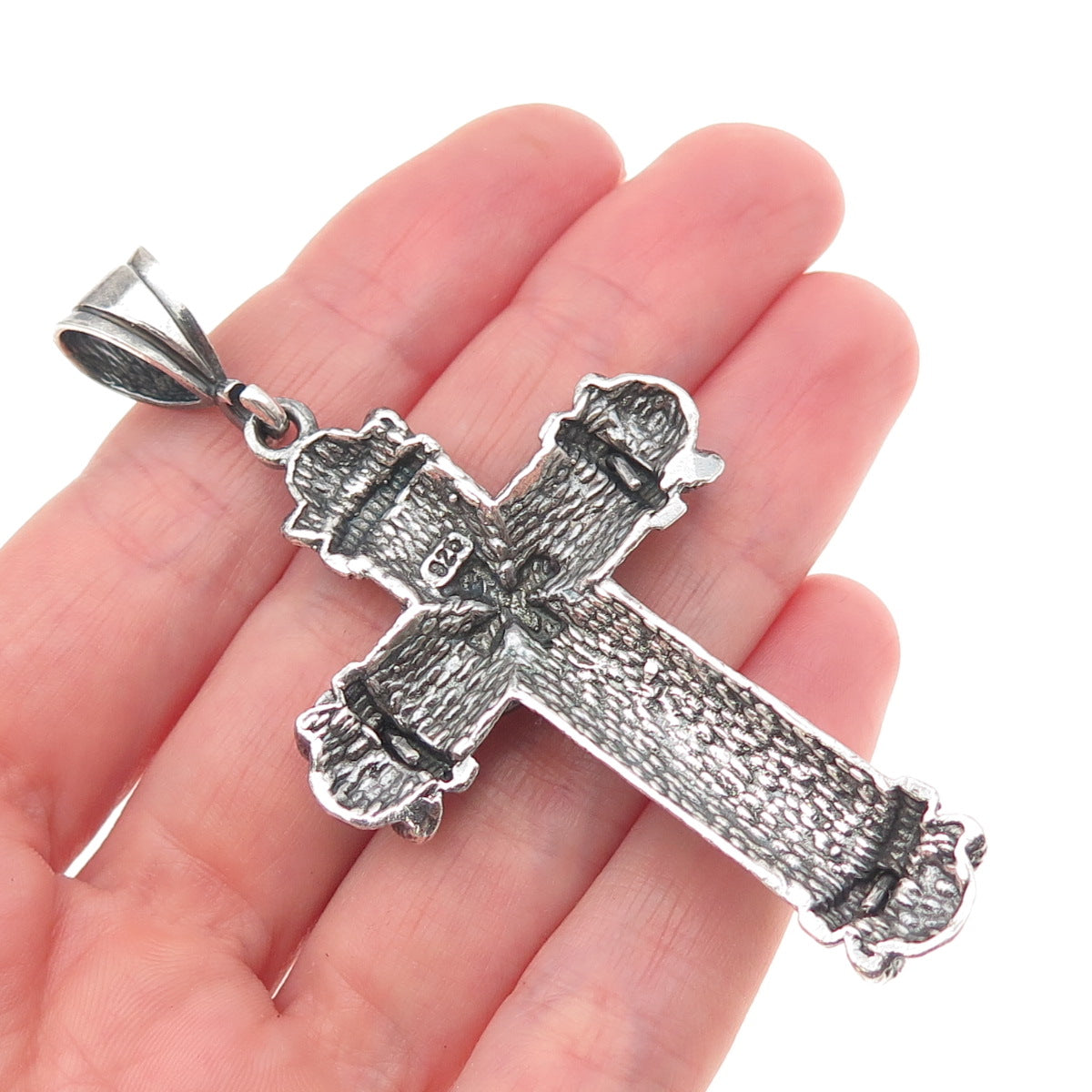 925 Sterling Silver Vintage Crucifix Cross Oxidized Pendant