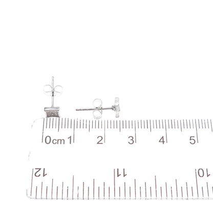 925 Sterling Silver Round-Cut C Z Princess Square Stud Earrings