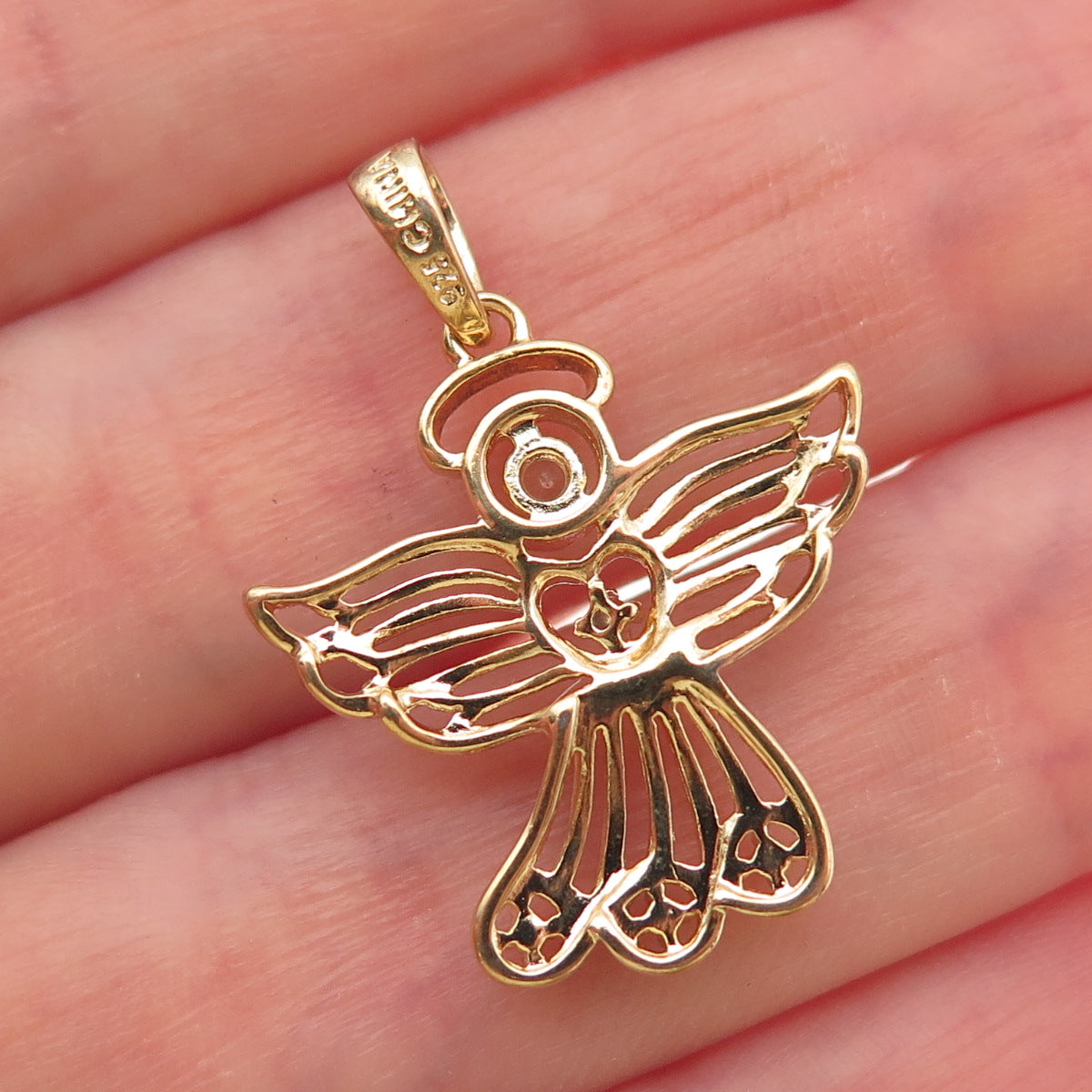 925 Sterling Gold Plated Real Diamond Accent & White Topaz Angel Charm Pendant