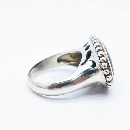 925 Sterling Silver Vintage Real Black Onyx Gemstone Beaded Ring Size 6.5