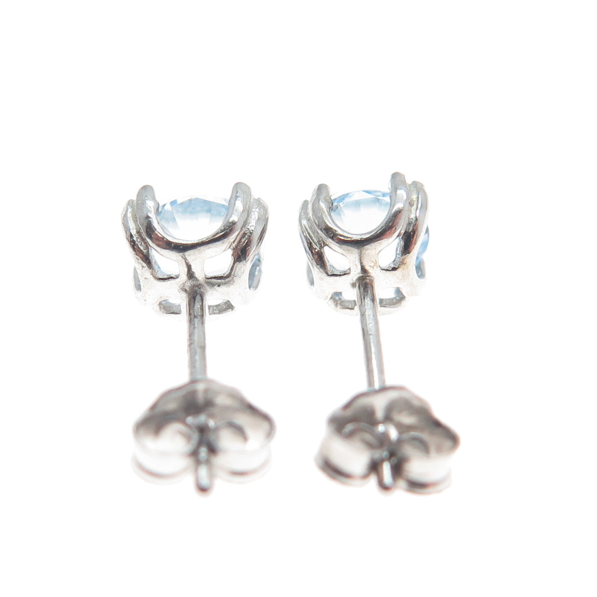 925 Sterling Silver Round-Cut Blue C Z Stud Earrings