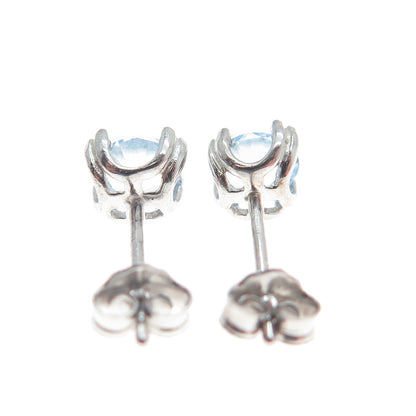 925 Sterling Silver Round-Cut Blue C Z Stud Earrings