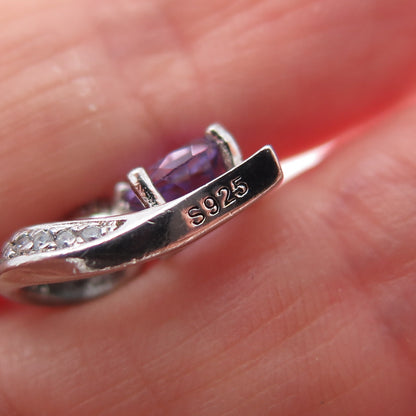 925 Sterling Silver Real Amethyst & C Z Heart Minimalist Charm Pendant